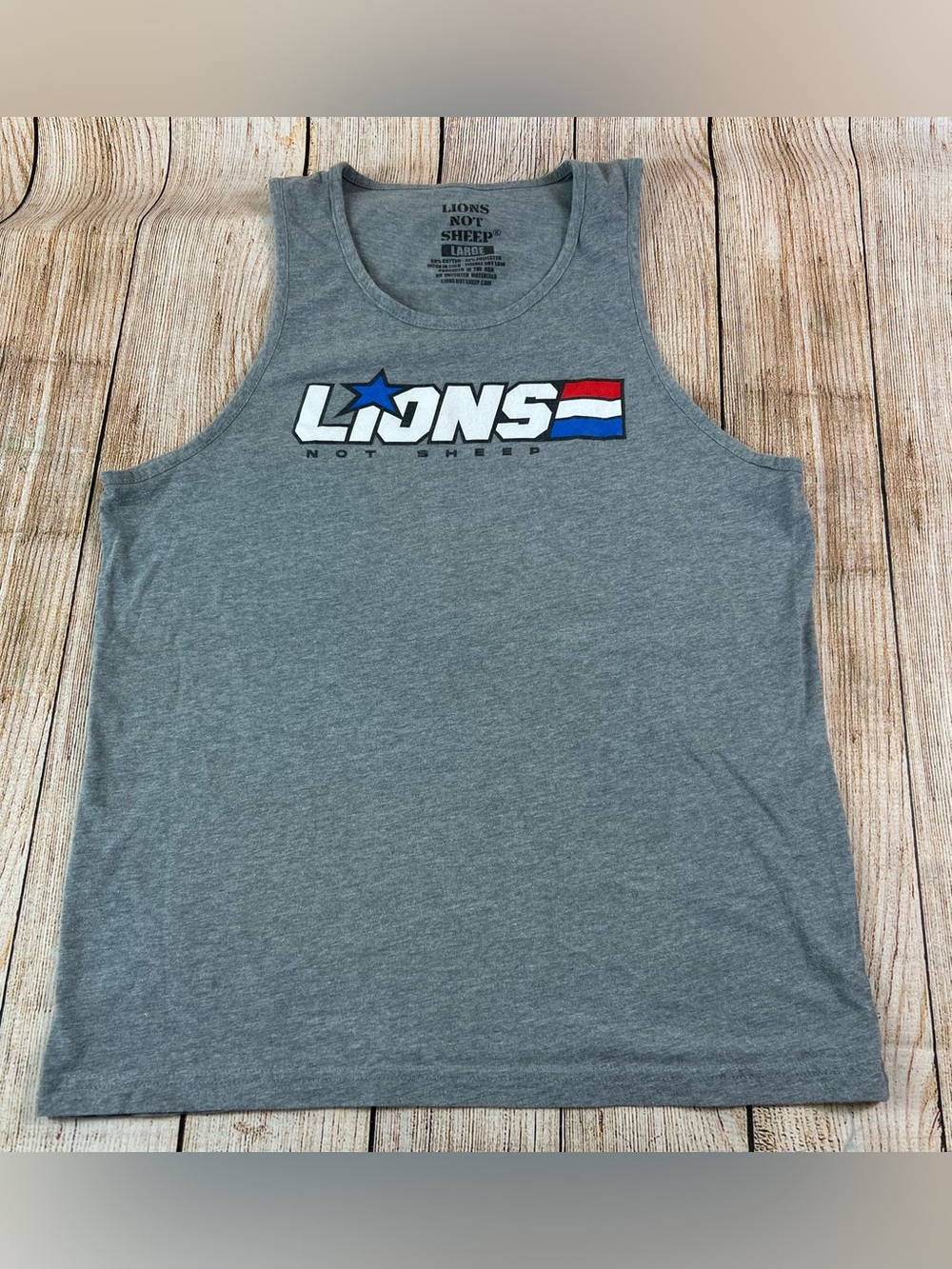 Mens Lions Not Sheep Patriotic Muscle Tank Gym Shirt Grey Size Large